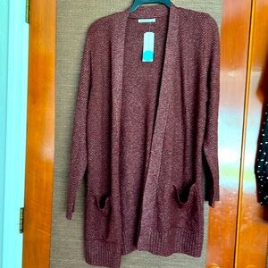 Pink clover, cardigan, burgundy large, AYAKA texture double pocket New